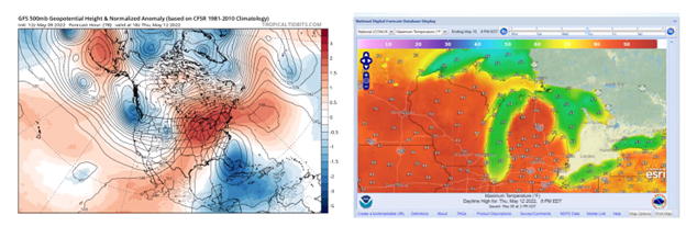 Figure 2. Summary of predicted warm temperatures for this coming week. These conditions will move bud development in all crops.